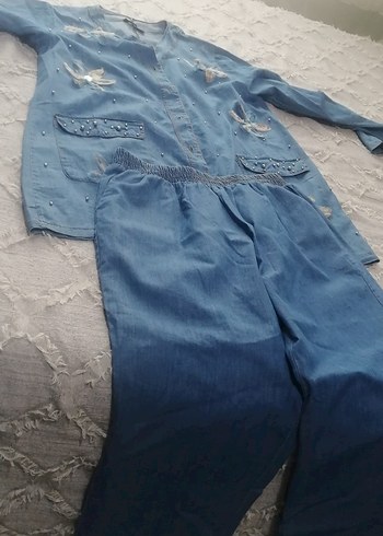 Mavi Nakışlı Kadın Kot ikili takım - Görsel 9