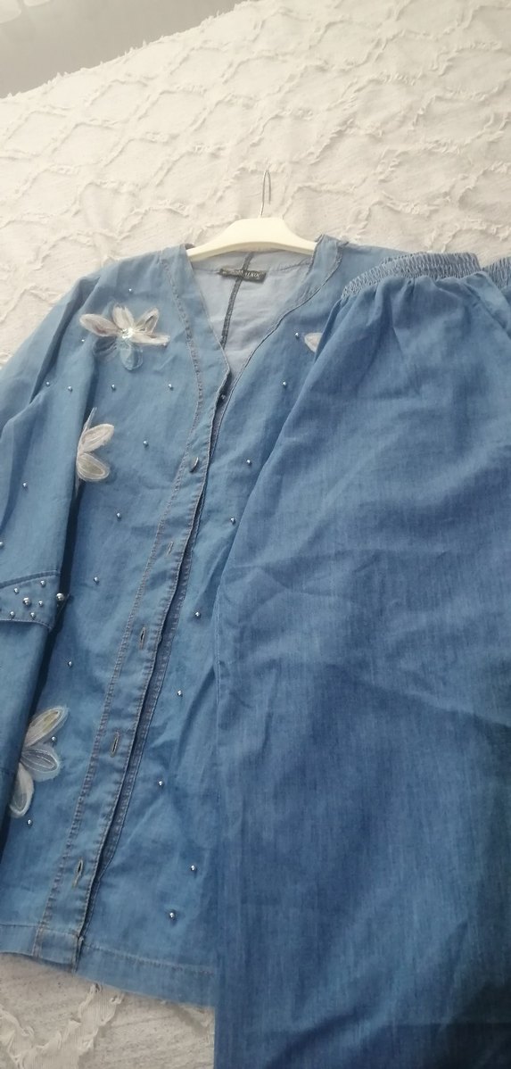 Mavi Nakışlı Kadın Kot ikili takım - Görsel 5