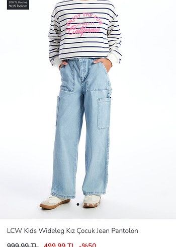 LCW Kids Kız Çocuk Geniş Paça Jean Pantolon - Görsel 2