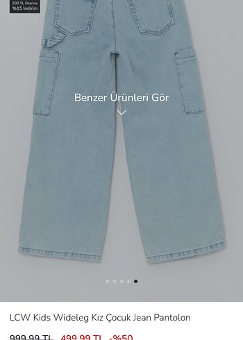 LCW Kids Kız Çocuk Geniş Paça Jean Pantolon - Görsel 4