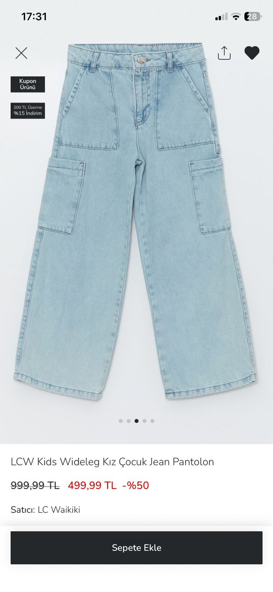 LCW Kids Kız Çocuk Geniş Paça Jean Pantolon - Görsel 5