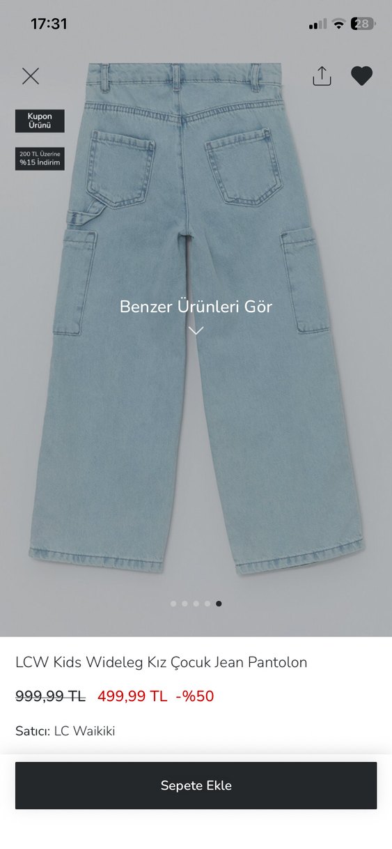 LCW Kids Kız Çocuk Geniş Paça Jean Pantolon - Görsel 4