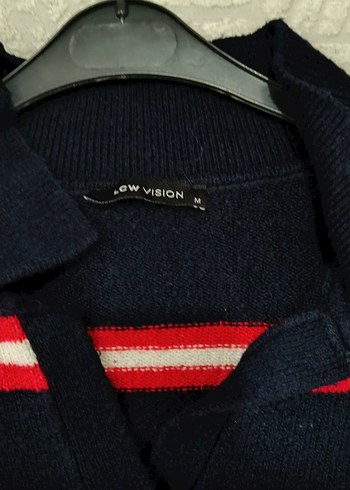 Çizgili, Polo Yaka Kadın Triko Kazak - Görsel 3