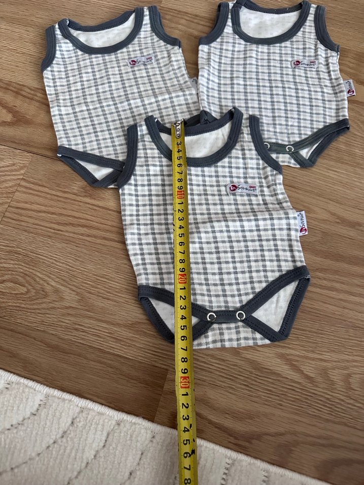 Gri Kareli Pamuklu Askılı Bebek Body - Görsel 2