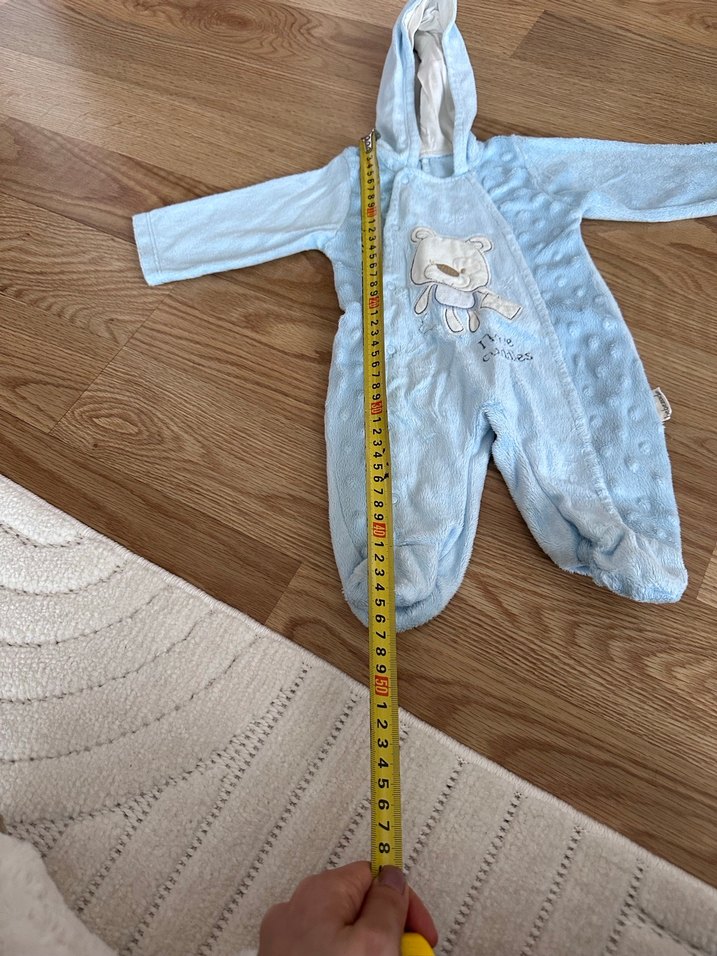 Örgü Detaylı Mavi Erkek Bebek Tulumu - Görsel 2