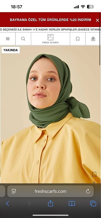 Fresh scarf pamuk ipek şal yaprak rengi