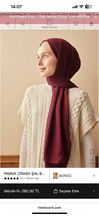 Fresh Scarfs Pamuk Crash Şal bordo