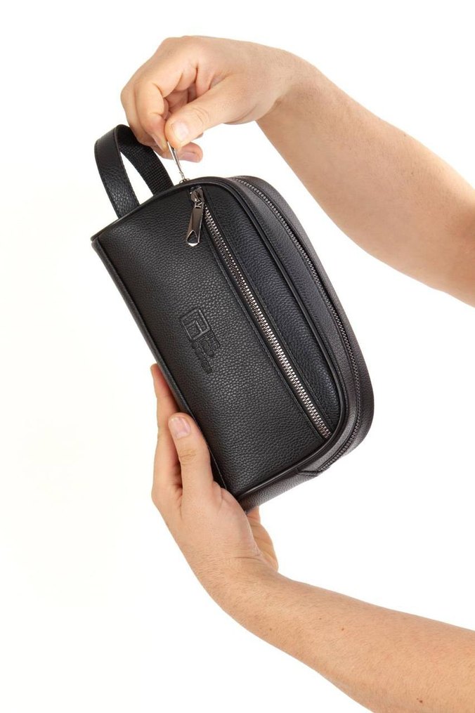 Kadın Siyah Deri Makyaj Çantası - Görsel 2