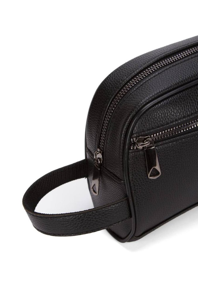 Kadın Siyah Deri Makyaj Çantası - Görsel 4