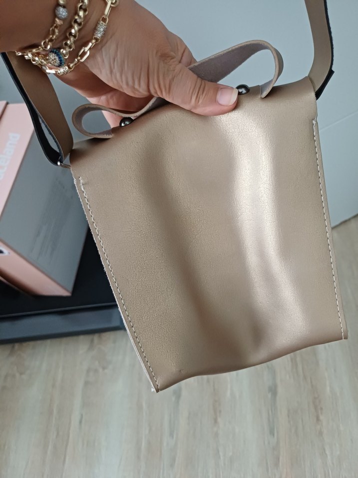 Bej Deri Kadın Çanta Tokalı - Görsel 3