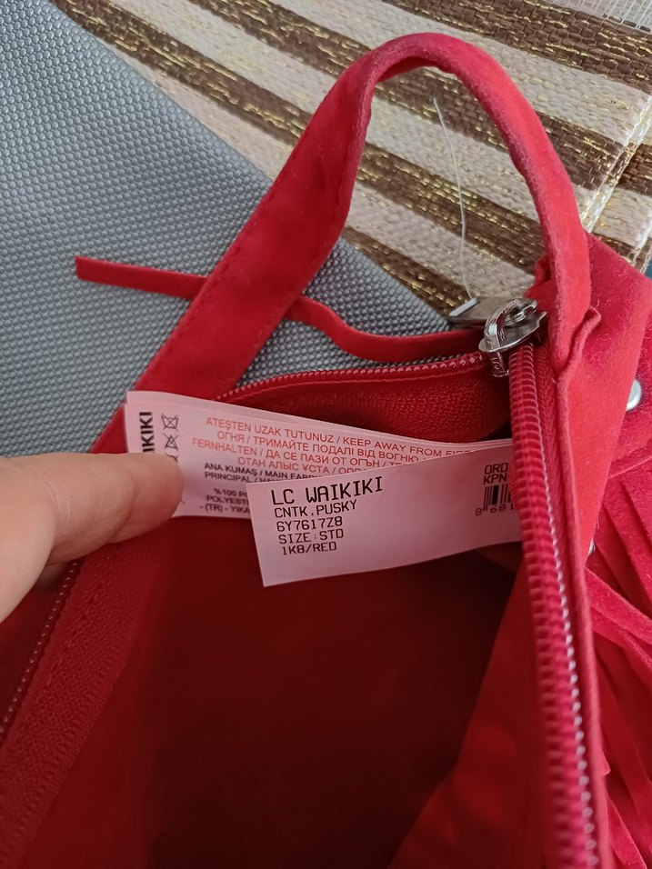 Püsküllü Kırmızı Süet Bohem Çanta - Görsel 3