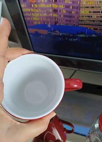 Kırmızı "Love You" Yazılı Seramik Kupa ve minik kavanoz ikili - Görsel 3