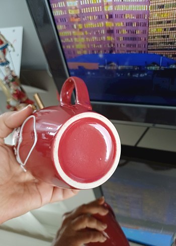 Kırmızı "Love You" Yazılı Seramik Kupa ve minik kavanoz ikili - Görsel 2