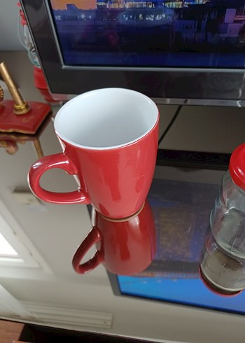 Kırmızı "Love You" Yazılı Seramik Kupa ve minik kavanoz ikili - Görsel 4