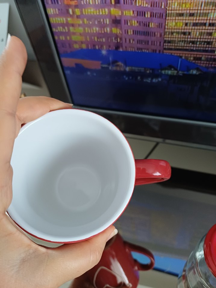 Kırmızı "Love You" Yazılı Seramik Kupa ve minik kavanoz ikili - Görsel 3