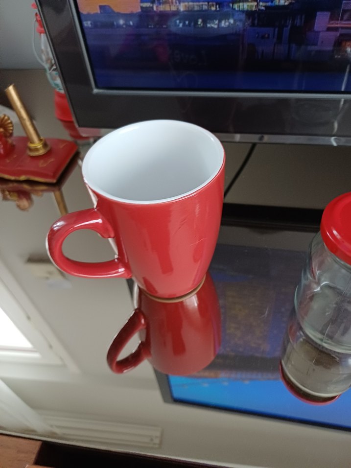 Kırmızı "Love You" Yazılı Seramik Kupa ve minik kavanoz ikili - Görsel 4