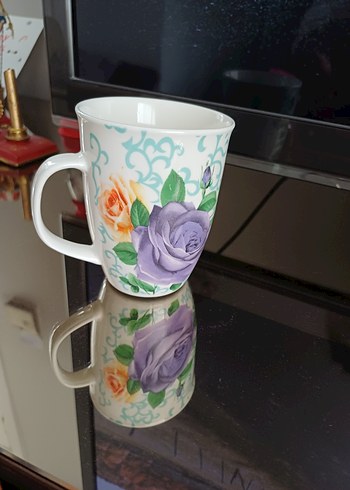 Renkli Mor Gül Desenli Porselen Kupa - Görsel 4