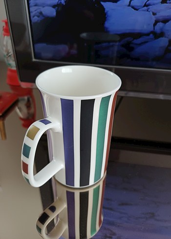 Çok Renkli Çizgili Seramik Kupa - Görsel 4