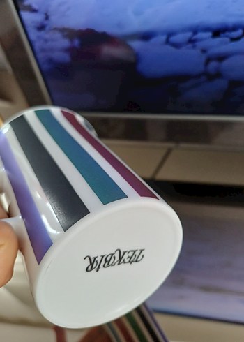 Çok Renkli Çizgili Seramik Kupa - Görsel 3