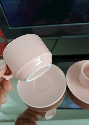 Pastel Pembe Seramik Fincan ve Tabak Seti - Görsel 4