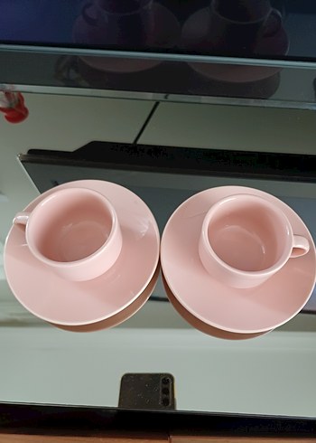 Pastel Pembe Seramik Fincan ve Tabak Seti - Görsel 5