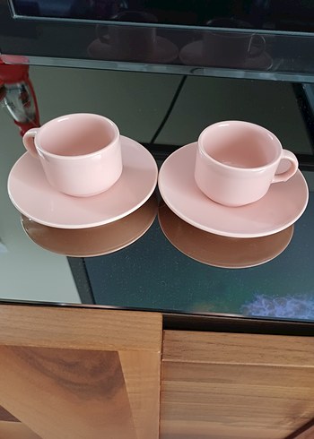 Pastel Pembe Seramik Fincan ve Tabak Seti - Görsel 2