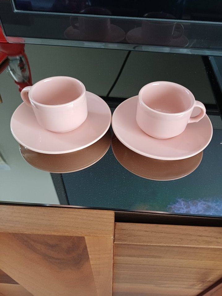 Pastel Pembe Seramik Fincan ve Tabak Seti - Görsel 2