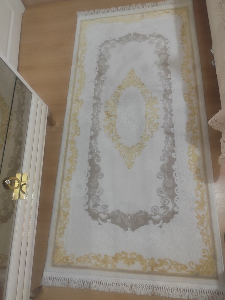 Nakışlı Beyaz Klasik Halı ipek - Görsel 2