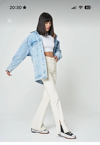 Ekru Yırtmaç Detaylı Flare Cross Jean