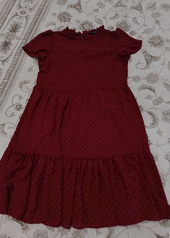 Bordo Puantiye Elbise - Görsel 4