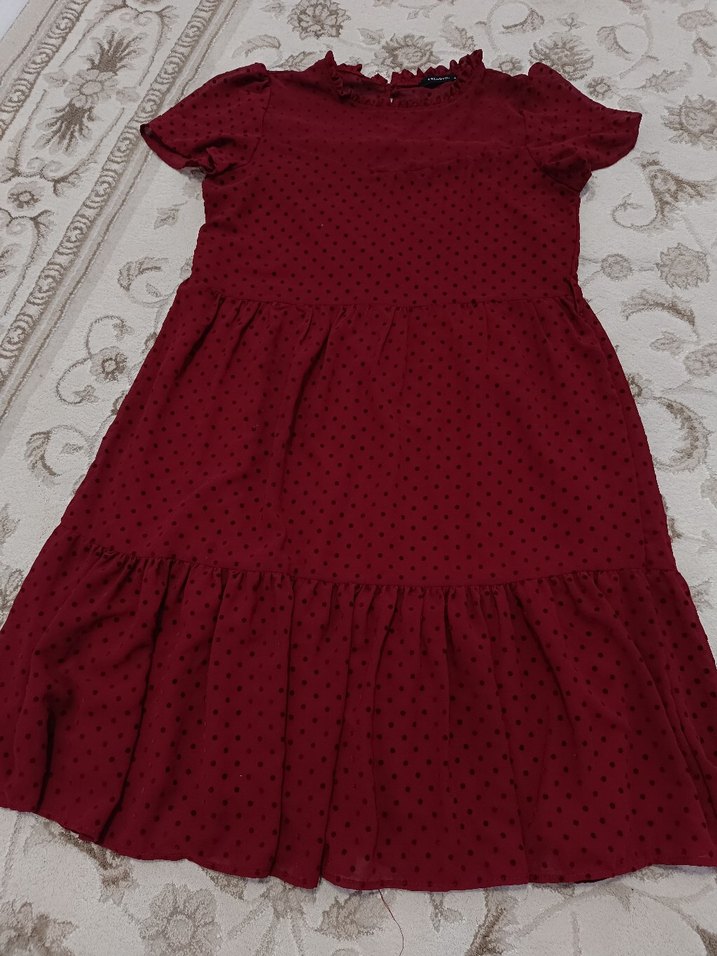 Bordo Puantiye Elbise - Görsel 3