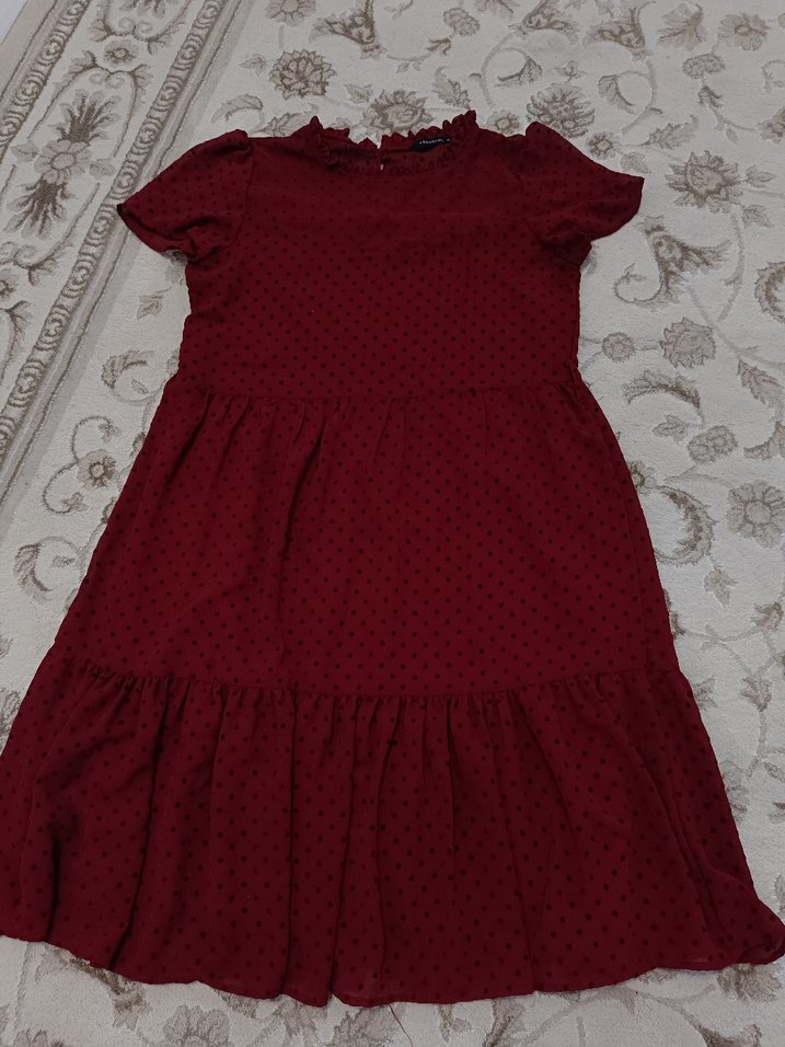 Bordo Puantiye Elbise - Görsel 4