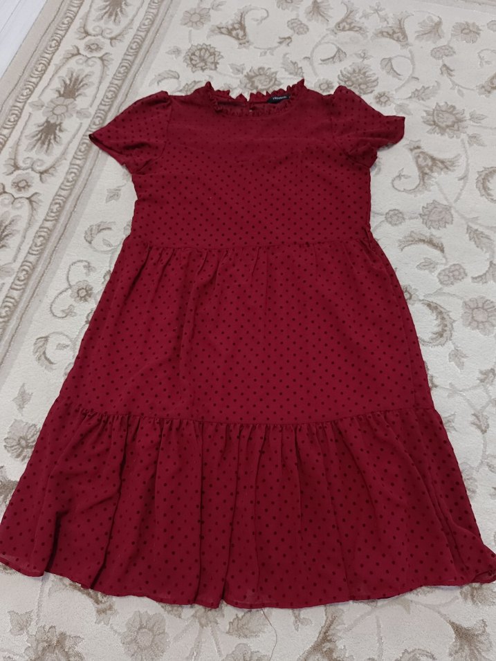 Bordo Puantiye Elbise - Görsel 2