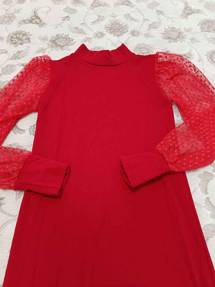 Dantel Kollu Uzun triko Elbise - Görsel 4