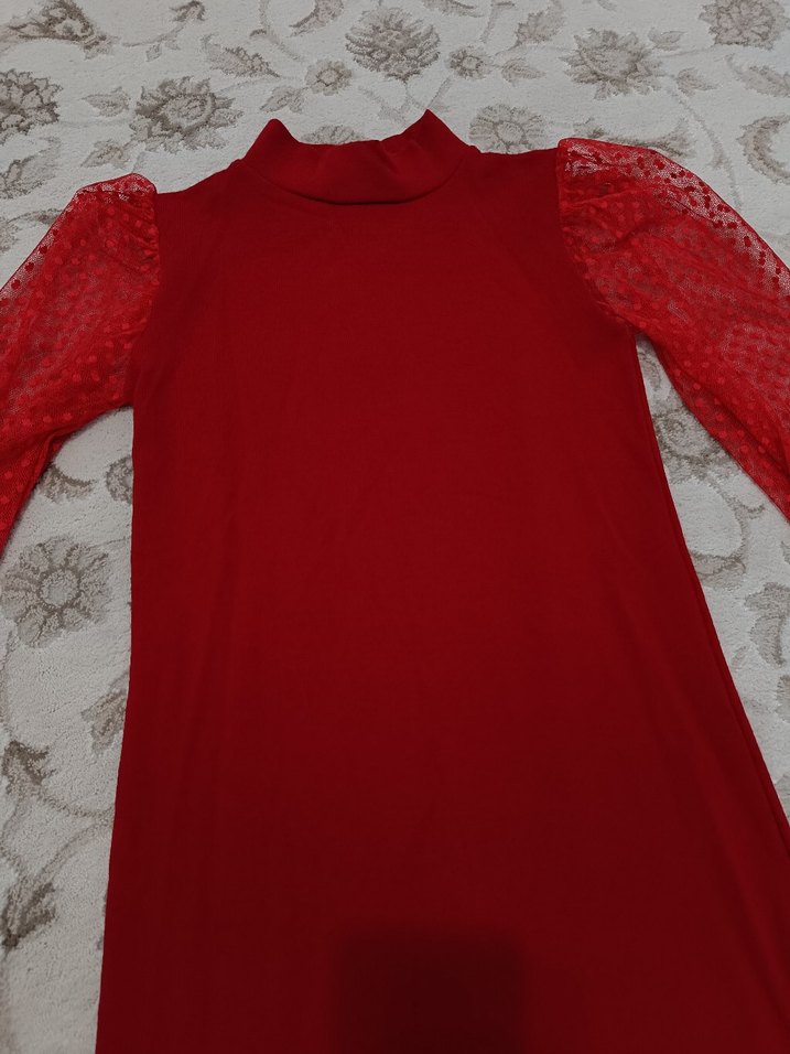 Dantel Kollu Uzun triko Elbise - Görsel 3