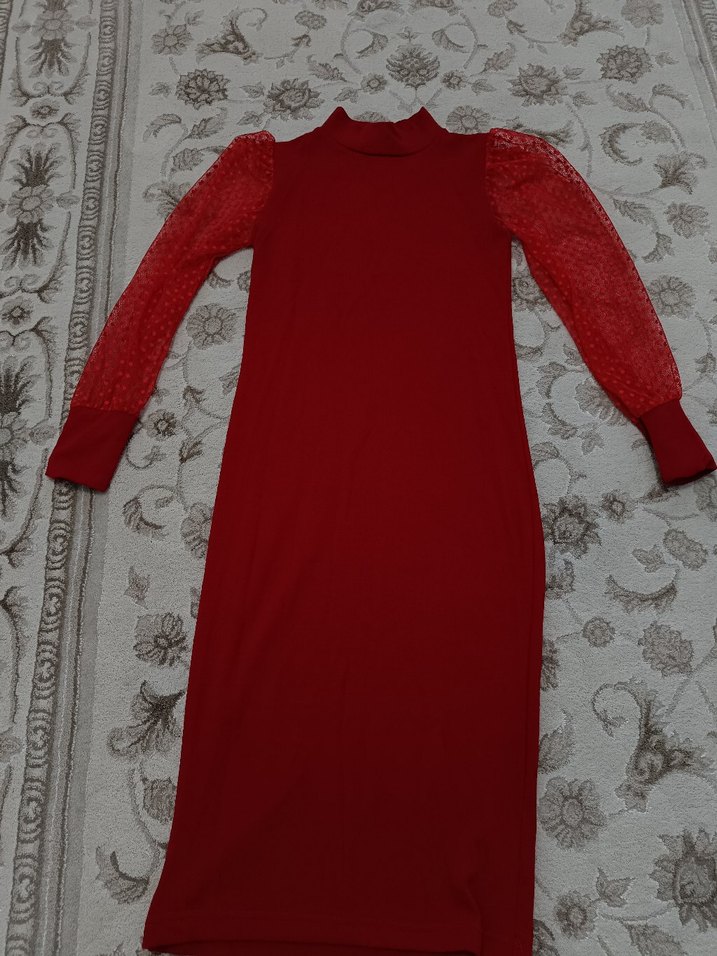 Dantel Kollu Uzun triko Elbise - Görsel 2