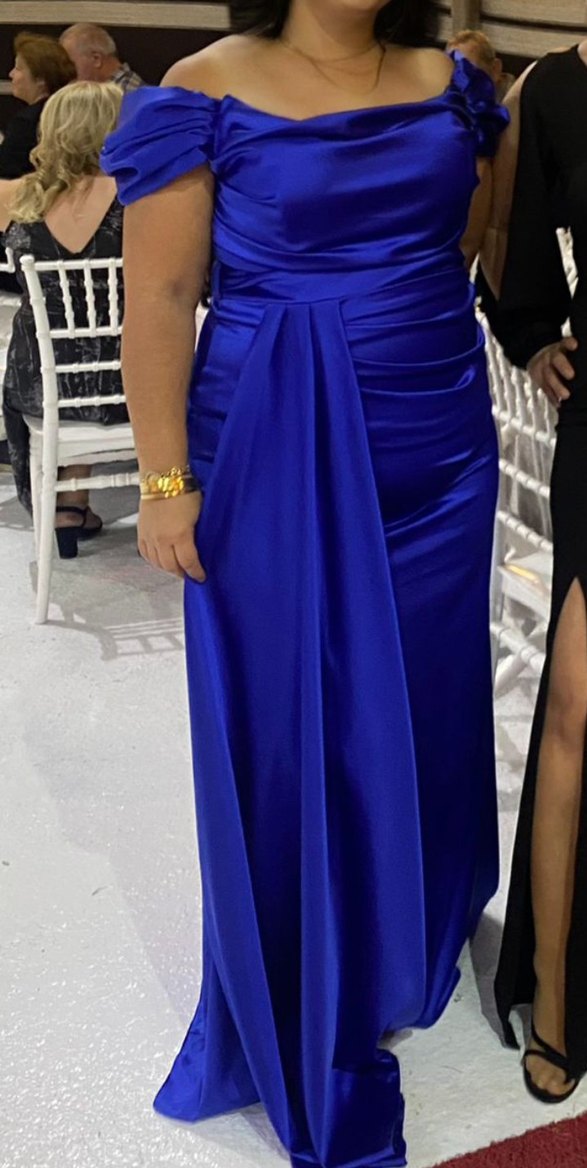 Mavi Drapeli Straplez Uzun Abiye Elbise - Görsel 2