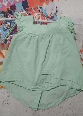 Kız Çocuk Yeşil Keten V Yaka Gömlek - Görsel 4