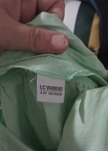 Kız Çocuk Yeşil Keten V Yaka Gömlek - Görsel 2