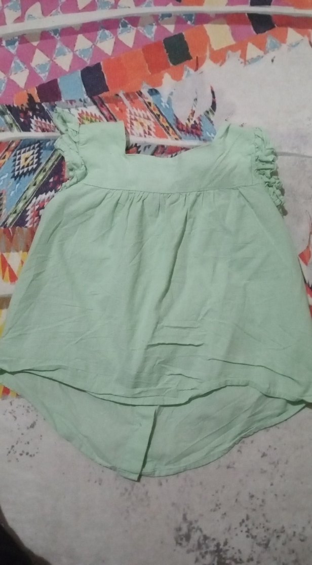 Kız Çocuk Yeşil Keten V Yaka Gömlek - Görsel 4