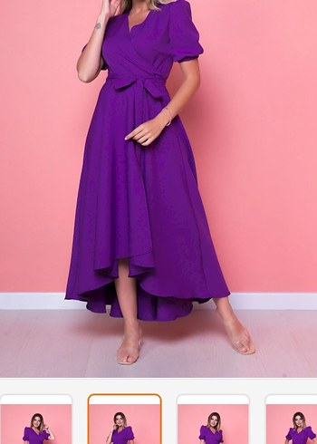 Mor Drapeli Uzun Kadın Elbise - Görsel 4