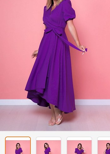 Mor Drapeli Uzun Kadın Elbise - Görsel 5