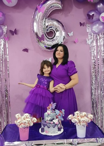 Mor Drapeli Uzun Kadın Elbise - Görsel 2