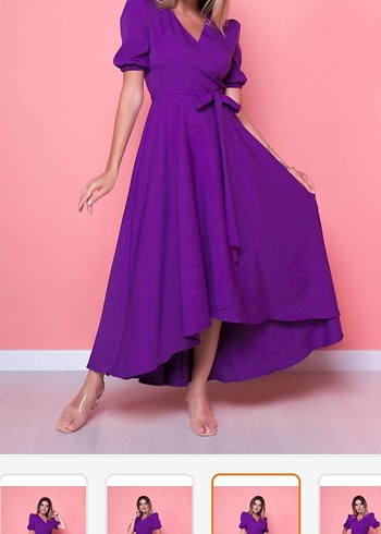 Mor Drapeli Uzun Kadın Elbise - Görsel 6