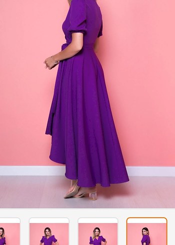Mor Drapeli Uzun Kadın Elbise - Görsel 3