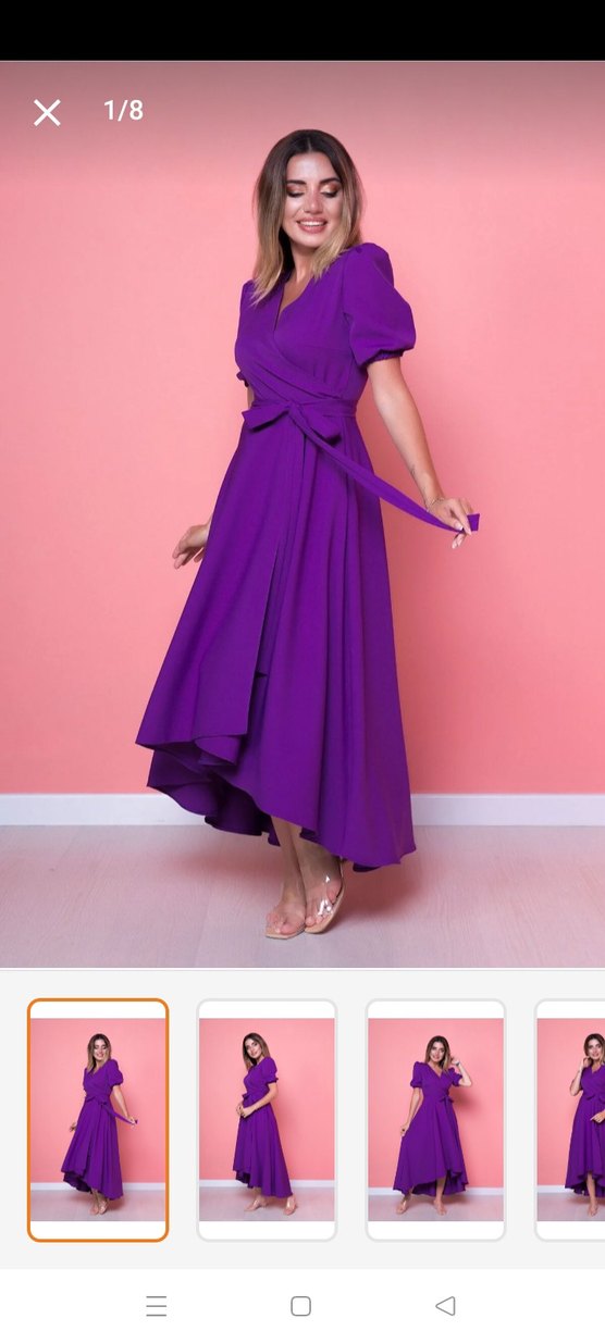 Mor Drapeli Uzun Kadın Elbise - Görsel 5