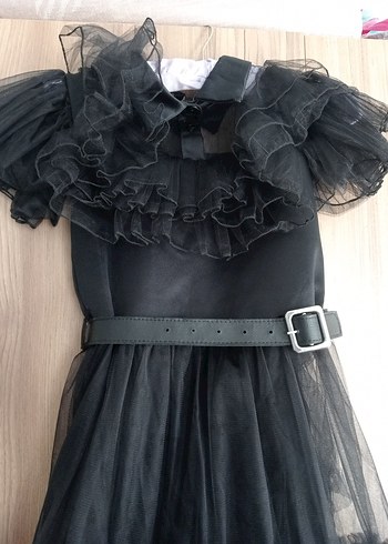 Kızlar için Siyah Gotik Straplez Elbise - Görsel 3