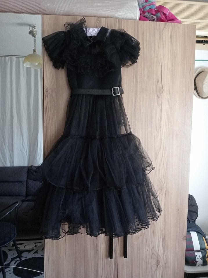 Kızlar için Siyah Gotik Straplez Elbise - Görsel 4