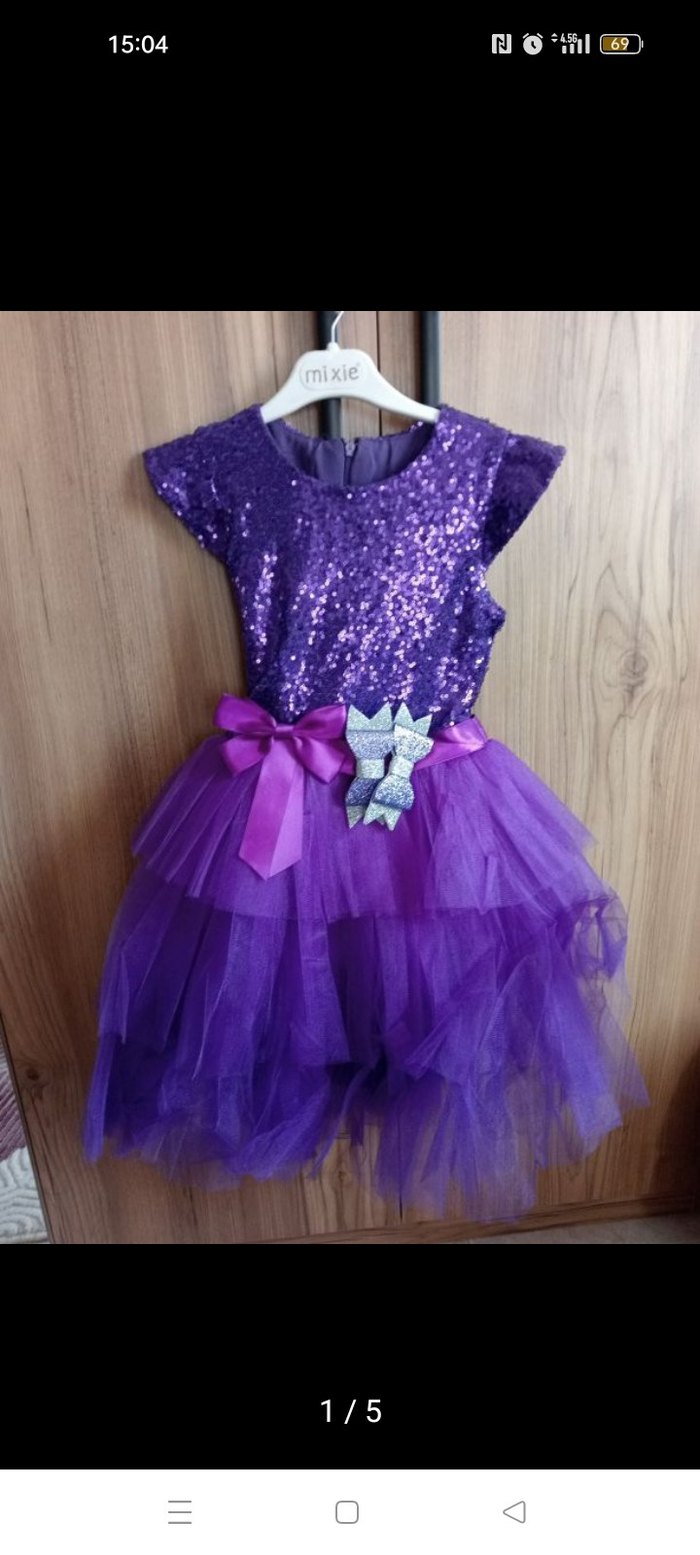Mor Payetli Çocuk Elbisesi - Görsel 5
