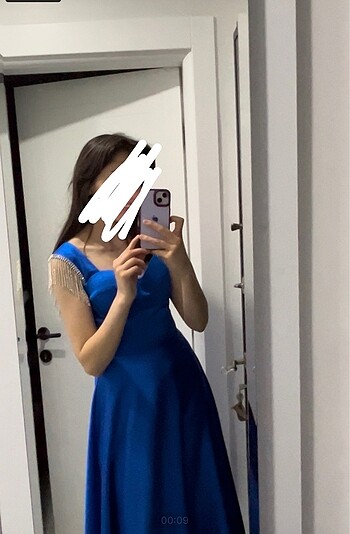 36 Beden mavi Renk Saten nişan elbisesi